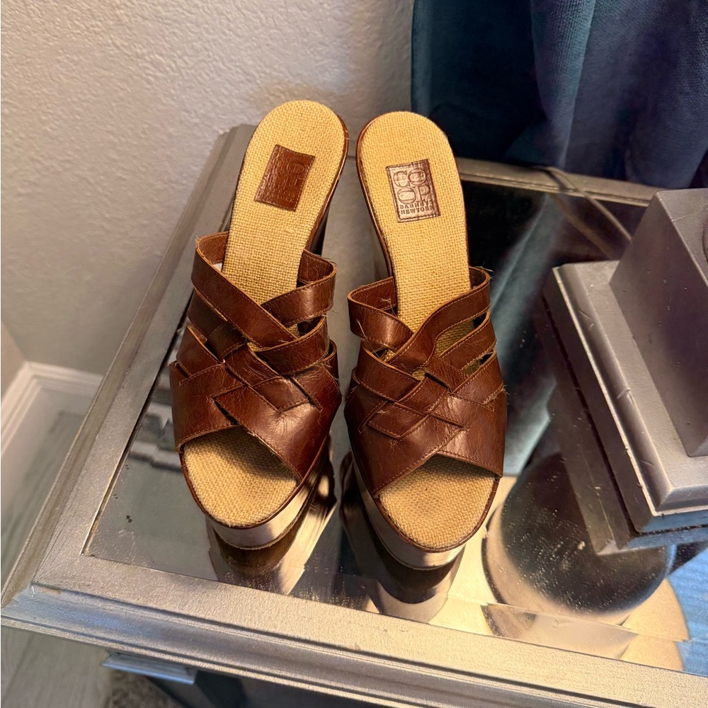 Barneys New York Dark Brown Woven Wedges